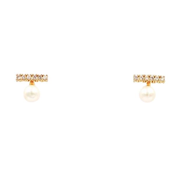 18K GD CZ BAR PEARL DANGLE