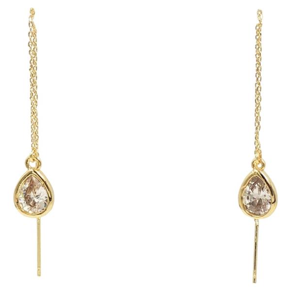 18K BRASS TEARDROP LINEAR CZ EARRING
