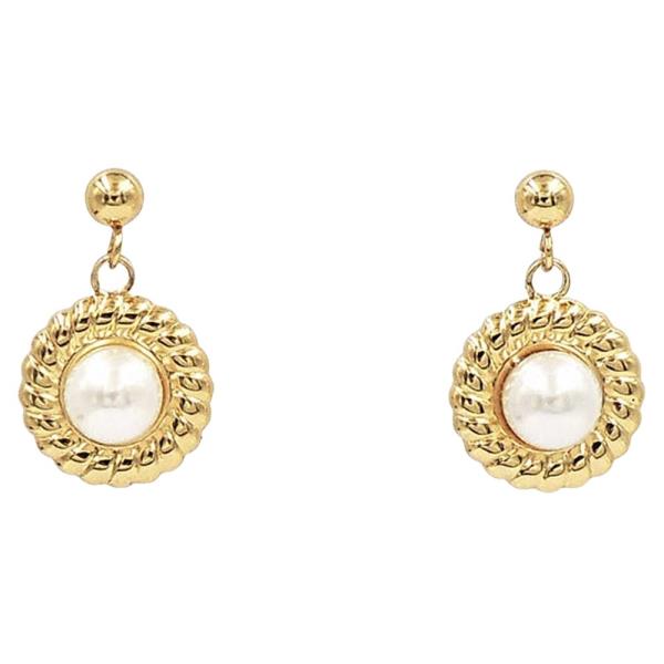 STAINLESS STEEL ROPE PEARL DANGLE EARRINGS