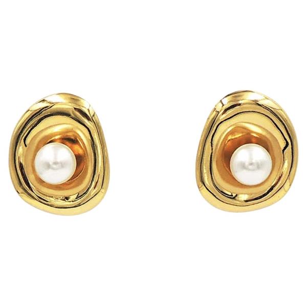 STAINLESS STEEL PEARL WRAP STUD EARRINGS
