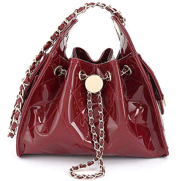 QUILTED PATENT DESIGN SHOULDER BAG