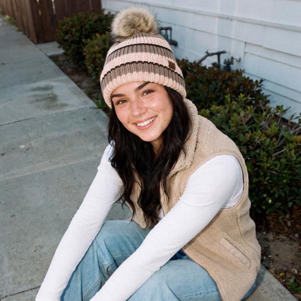 CC MULTI COLOR STRIPE POM BEANIE