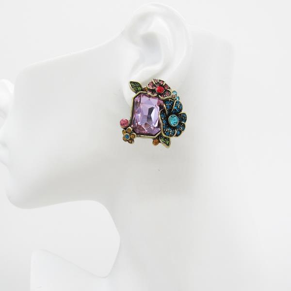 CRYSTAL STONE RHINESTONE FLORAL RECTANGLE STUD EARRING