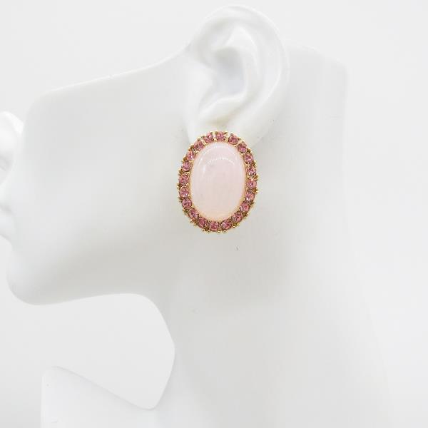 RHINESTONE BORDER OVAL CABOCHON STUD EARRING