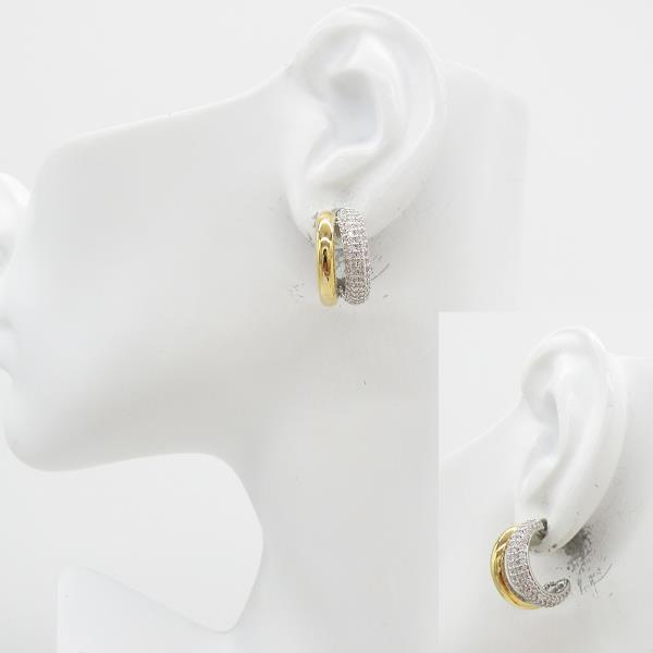 METAL TWO TONE RHINESTONE DOUBLE ROW HOOP EARRING