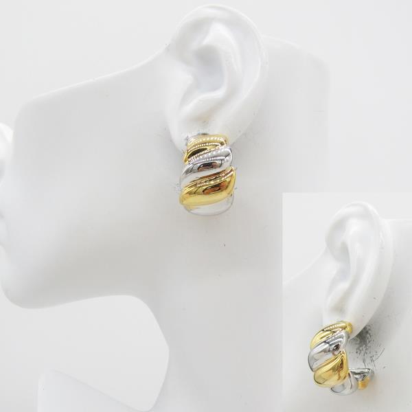 METAL TWO TONE PUFFY TWIST HOOP EARRING