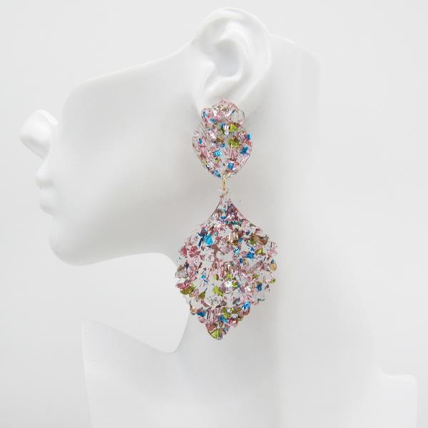 GLITTER FLAKE ORNATE TEARDROP DANGLE EARRING
