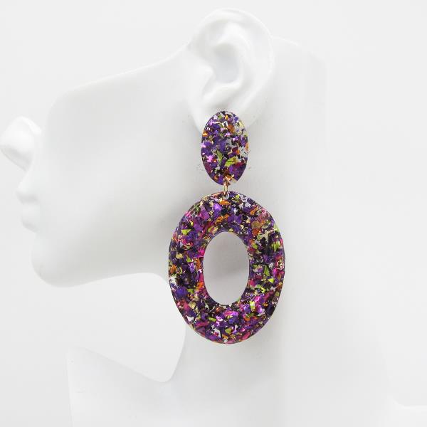 GLITTER FLAKE OPEN OVAL DANGLE EARRING