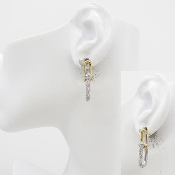 Metal Two Tone Rhinestone Pave Link Dangle Earring