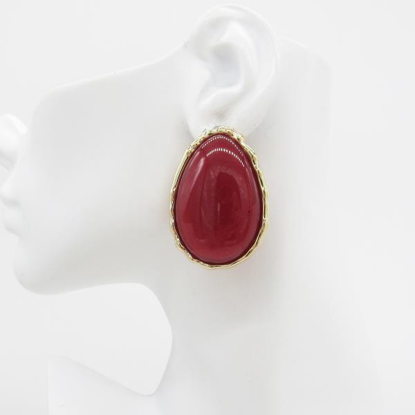 METAL IRREGULAR BORDER TEARDROP CABOCHON STUD EARRING