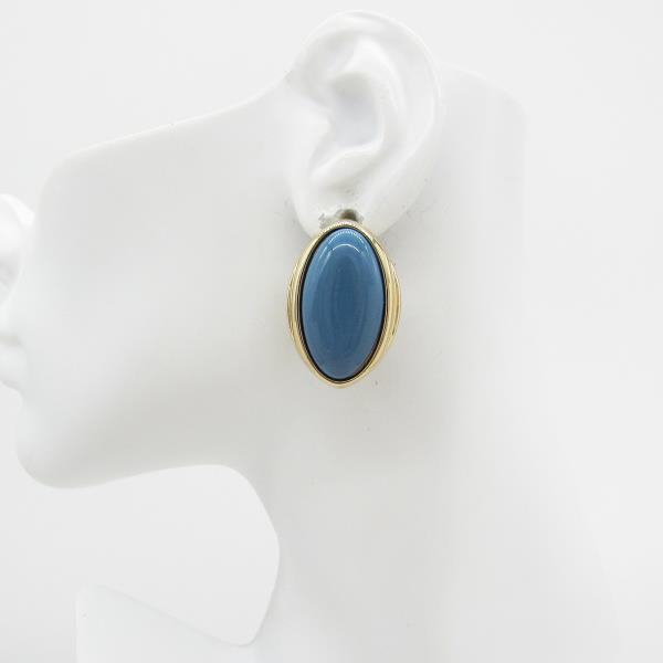 METAL BORDER OVAL CABOCHON STUD EARRING