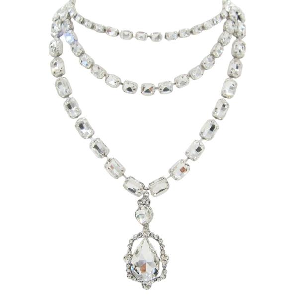 Crystal Stone Rhinestone Teardrop Pendant Necklace