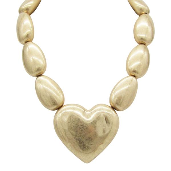 METAL CHUNKY BEAD PUFFY HEART NECKLACE