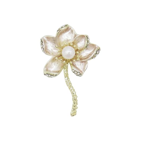 RHINESTONE PEARL CENTER FLOWER BROOCH