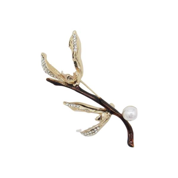 RHINESTONE PEARL DETAIL FLOWER BUD BRANCH BROOCH