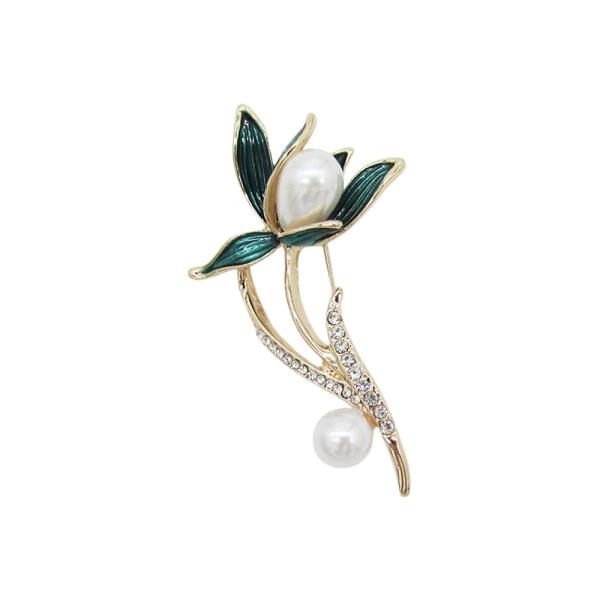 RHINESTONE PEARL DETAIL FLOWER BUD BROOCH
