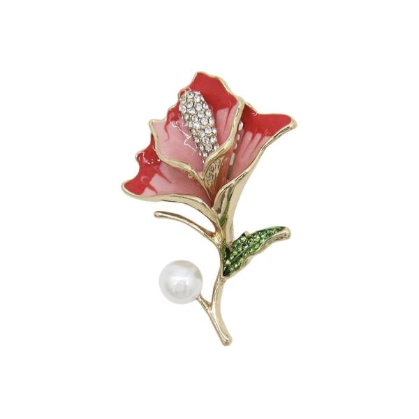 RHINESTONE PEARL DETAIL FLOWER BROOCH