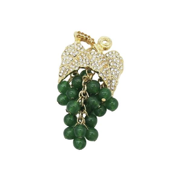 RHINESTONE LEAF BEADED GRAPE CLUSTER BROOCH