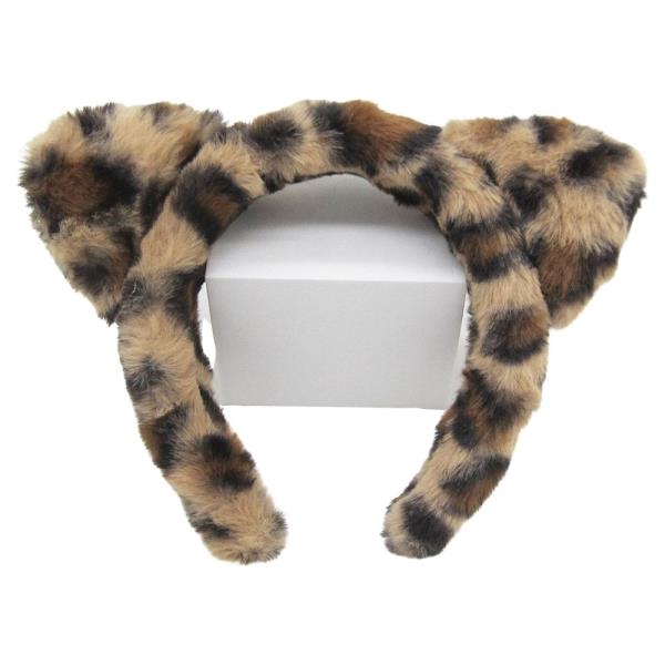PLUSH LEOPARD PRINT CAT EAR HEADBAND