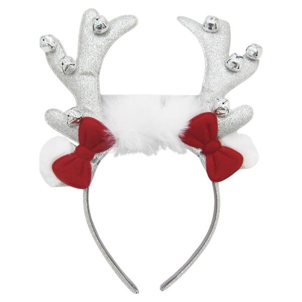 CHRISTMAS GLITTER REINDEER ANTLER BOW JINGLE BELL HEADBAND