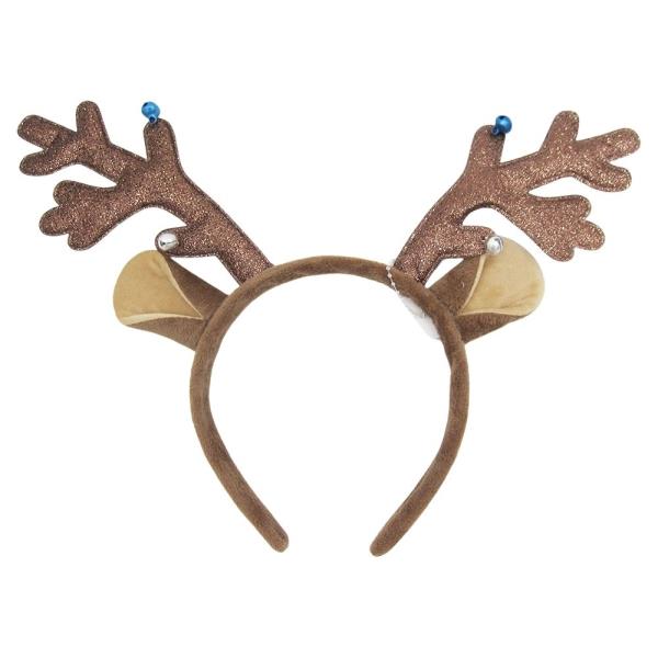 CHRISTMAS GLITTER REINDEER ANTLER EAR JINGLE BELL HEADBAND