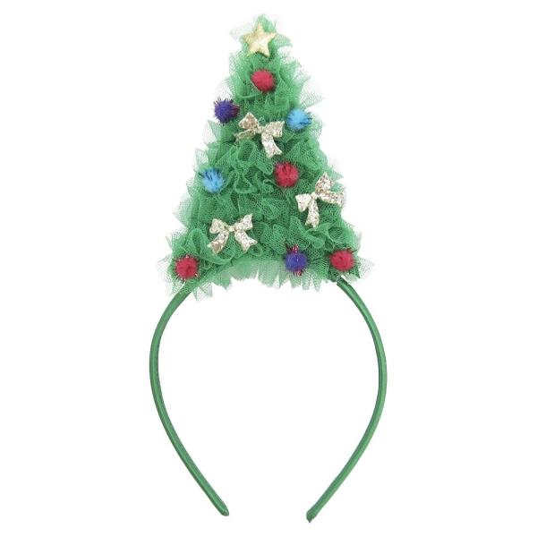 CHRISTMAS RUFFLE TREE STAR BOW POM POM HEADBAND