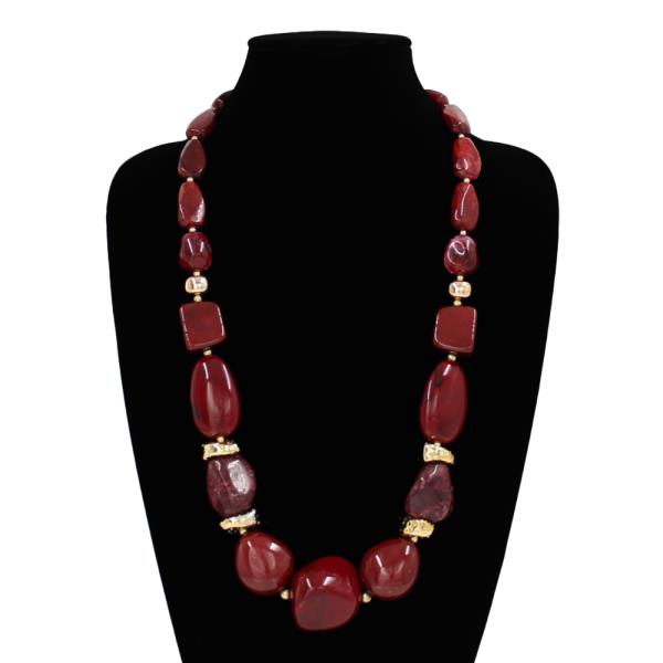 Metal Accent Marbled Mixed Bead Long Necklace