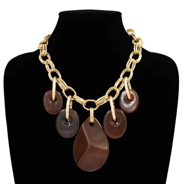 Oval Teardrop Multi Charm Metal Link Necklace