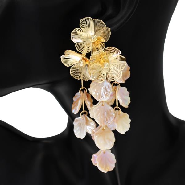 METAL FLOWER LEAF CASCADE DROP EARRING