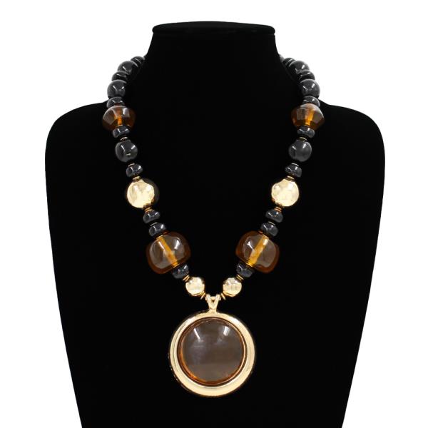 Metal Bead Round Pendant Necklace Earring Set