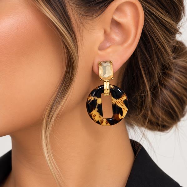 Rhinestone Animal Print Open Circle Dangle Earring