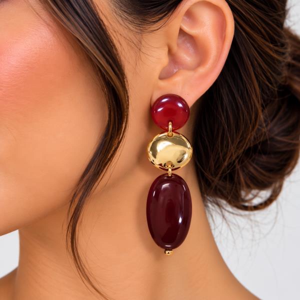 Round Oval Cabochon Metal Disc Drop Earring