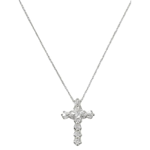 CZ Baguette Cross Pendant Necklace