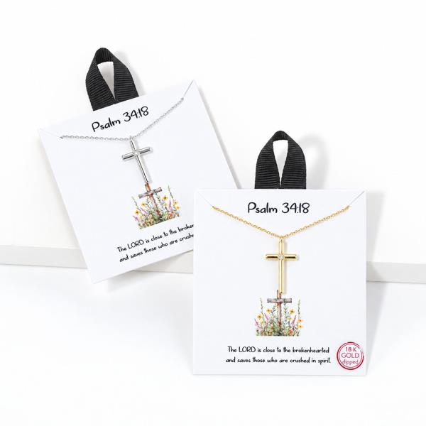 18K GOLD DIPPED PSALM 34 18 CROSS PENDANT NECKLACE