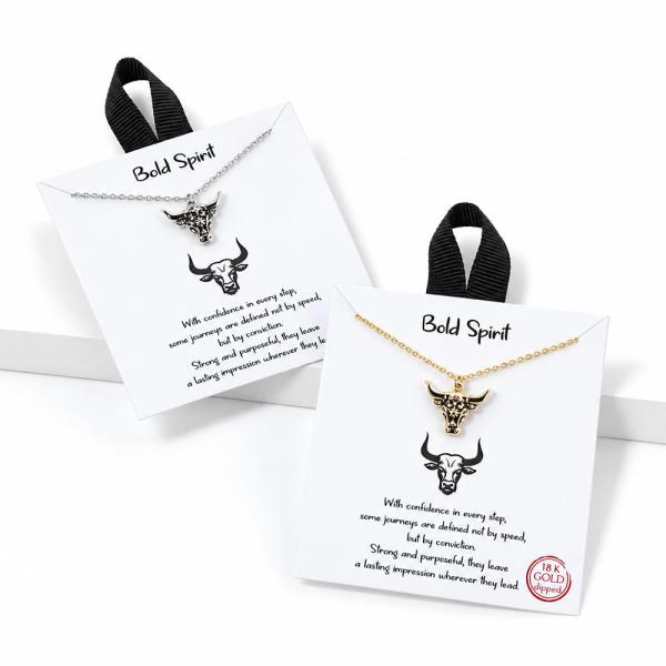 18K GOLD DIPPED BOLD SPIRIT BULL HEAD PENDANT NECKLACE
