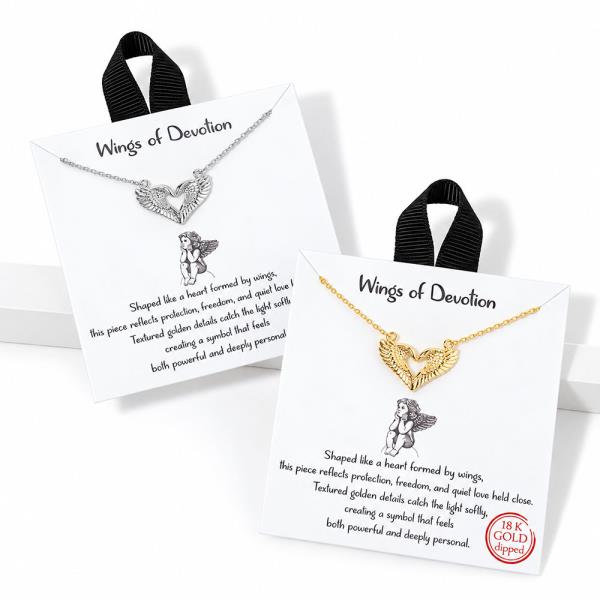 18K GOLD DIPPED WINGS OF DEVOTION ANGLE WING PENDANT NECKLACE