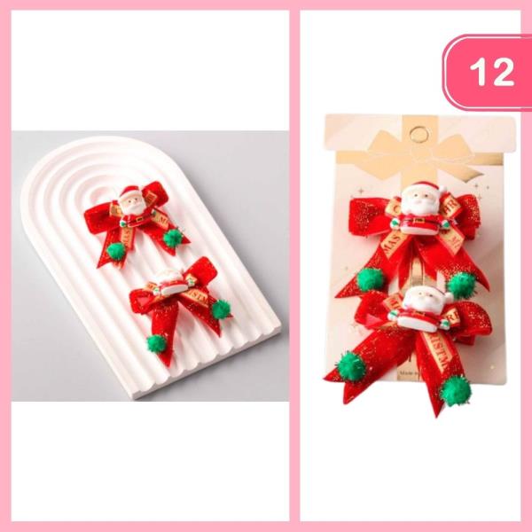 SANTA CHRISTMAS RIBBON BOW CLIPS (12 UNITS)