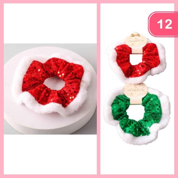 SEQUINS SANTA TRIM HAIR SCRUNCHIE (12 UNITS)