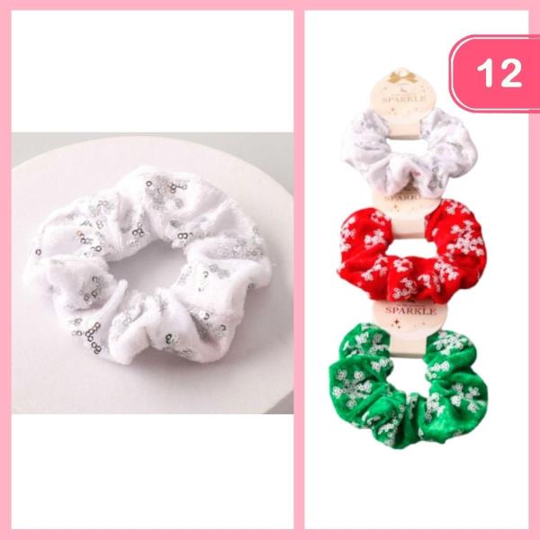 VELVET SEQUIN SNOWFLAKE HAIR SCRUNCHIE (12 UNITS)