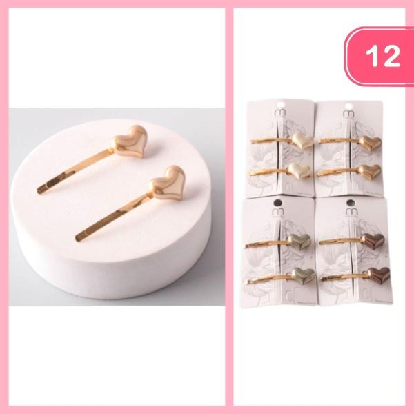 Metallic Heart Bobby Pin (12 Units)