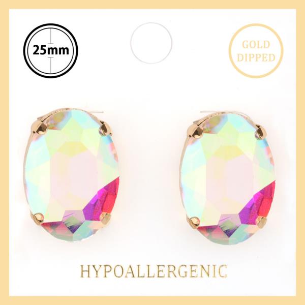 RHINESTONE POST OVAL EARRING