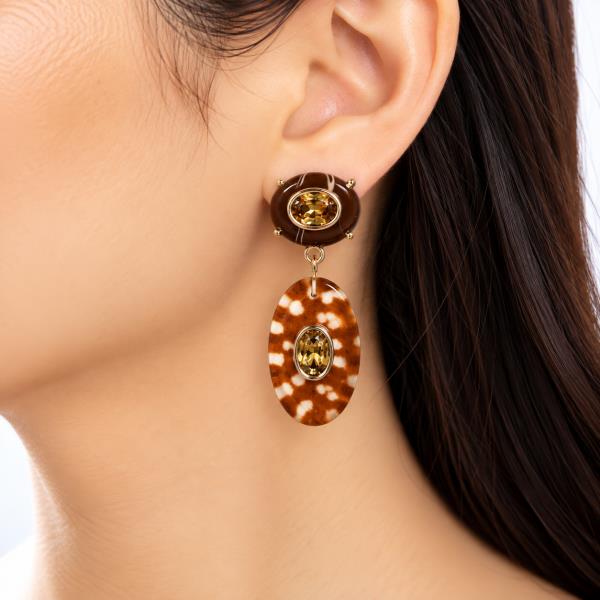 MARBLED OVAL CRYSTAL STONE DROP EARRING