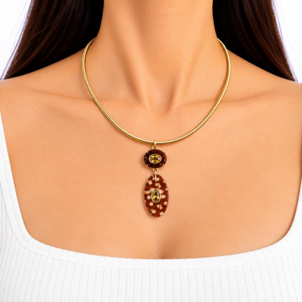 Oval Crystal Stone Pendant Collar Necklace
