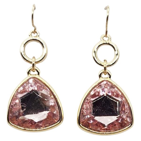 CRYSTAL STONE FACETED TRIANGLE CIRCLE LINK DANGLE EARRING