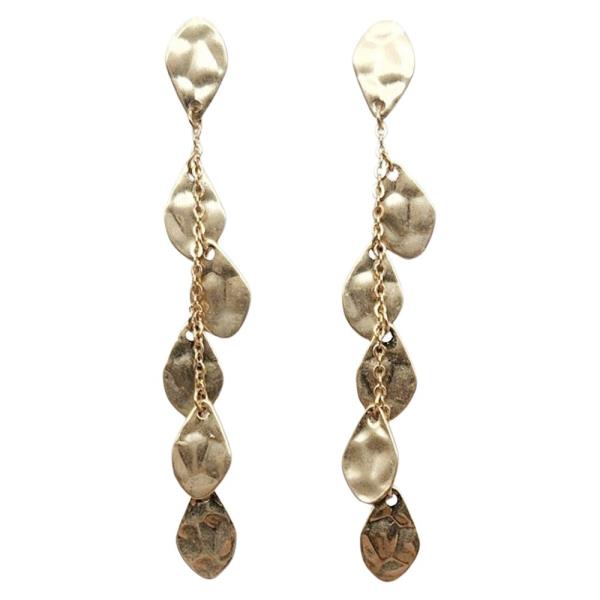 HAMMERED METAL TWO TONE CASCADING TEARDROP DROP EARRING