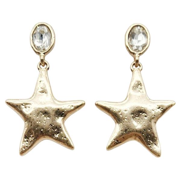 CRYSTAL STONE METAL STAR DANGLE EARRING