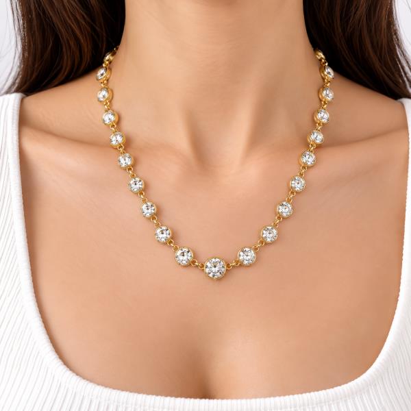 CRYSTAL STONE ROUND BEZEL LINK NECKLACE