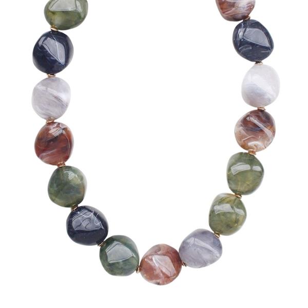 Marbled Faceted Round Bead Necklace