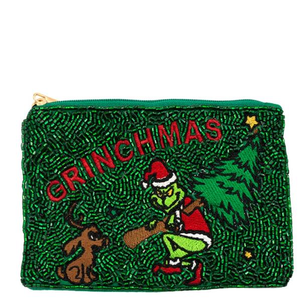 SEED BEAD CHRISTMAS GRINCH MAX TREE COIN PURSE BAG