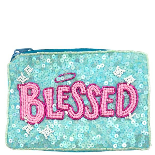 SEED BEAD SEQUIN BLESSED CROSS COIN PURSE BAG